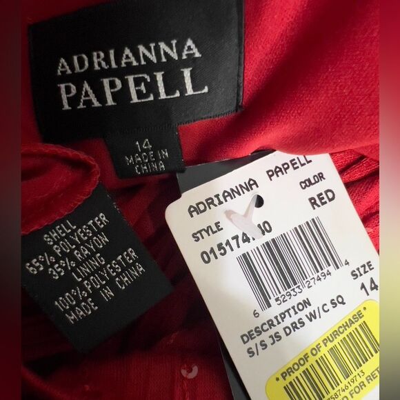 Adrianna Papell dress plus size 14 red sequin accent short sleeve party summer - Picture 5 of 6
